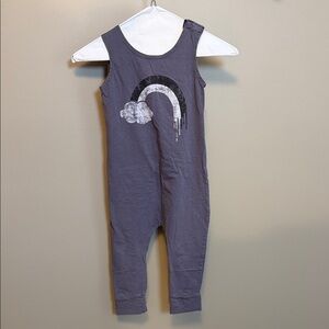 Purplish-Gray Sleeveless Toddler Size 4T Romper with Rainbow Cloud Graphic